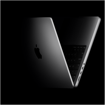MacBook Pro in einer V-Form, die auf die M5 Chip Familie anspielt