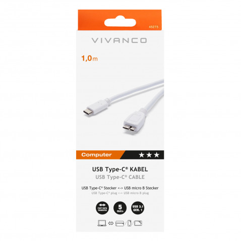 VIVANCO USB Typ C Adapter-Kabel 1m weiß